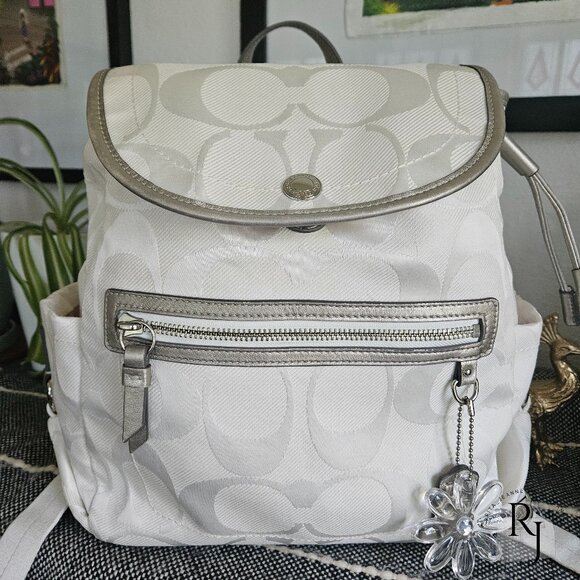 COACH Kyra Daisy Signature Backpack, White & Silver - Picture 1 of 16